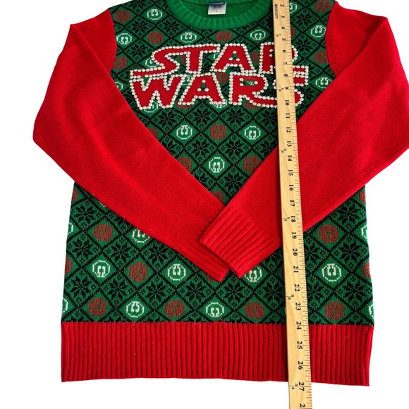 Kids Star‎ Wars Ugly Christmas Sweater Green Red Rhinestone Logo Size S - Picture 6 of 9